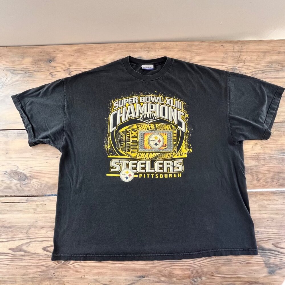 VTG Reebok Pittsburgh Steelers Super Bowl XLIII Championship T-Shirt Mens 2XL